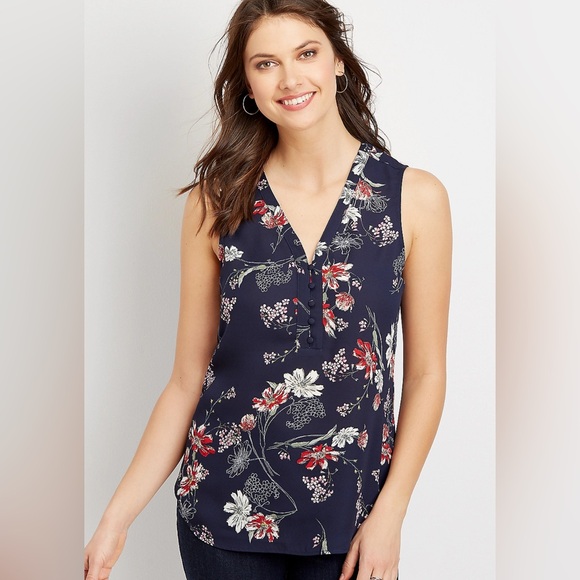 Floral Print Button Front Tank Brand: Maurices - Picture 1 of 6